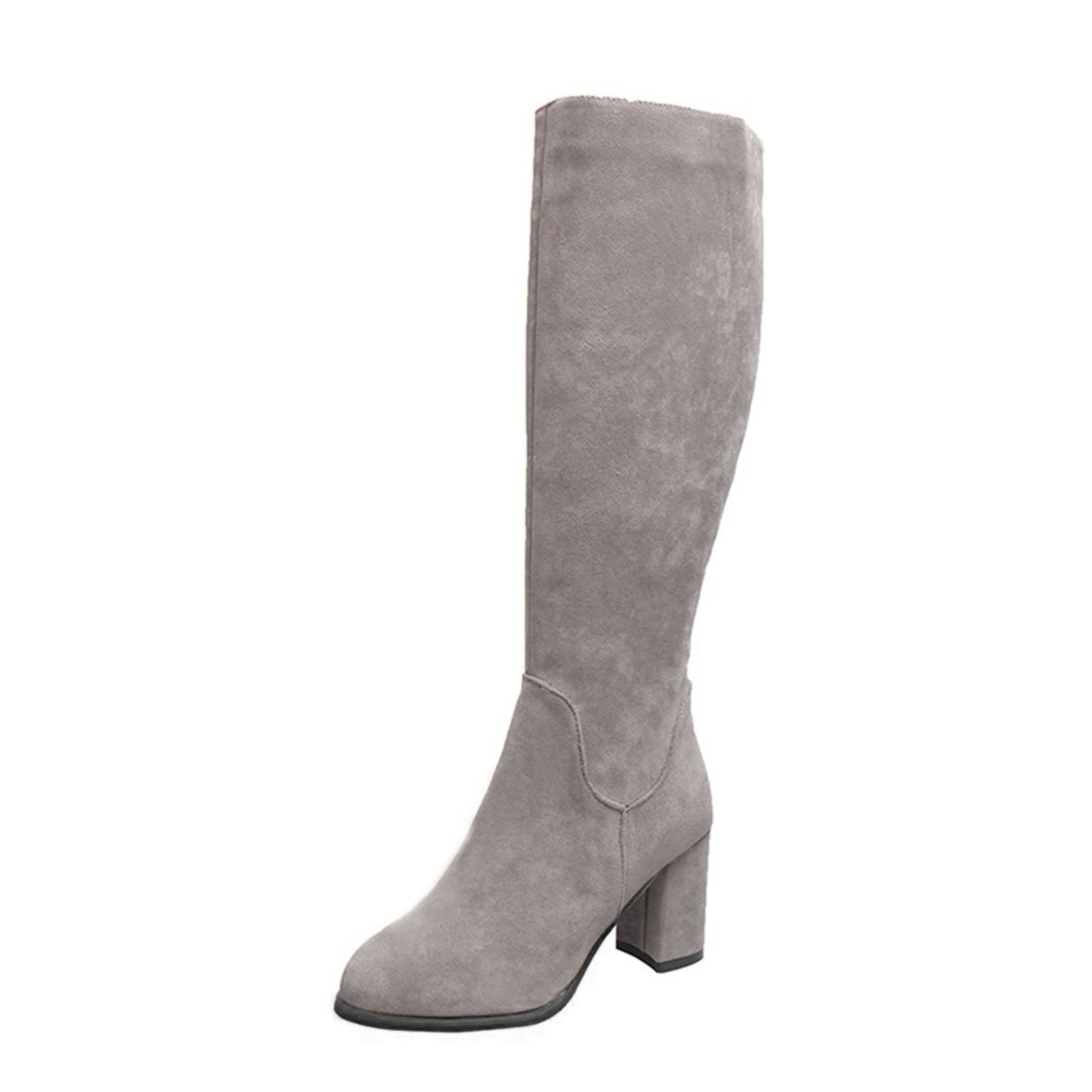 khaki Suede chunky heels long boots for fall winter