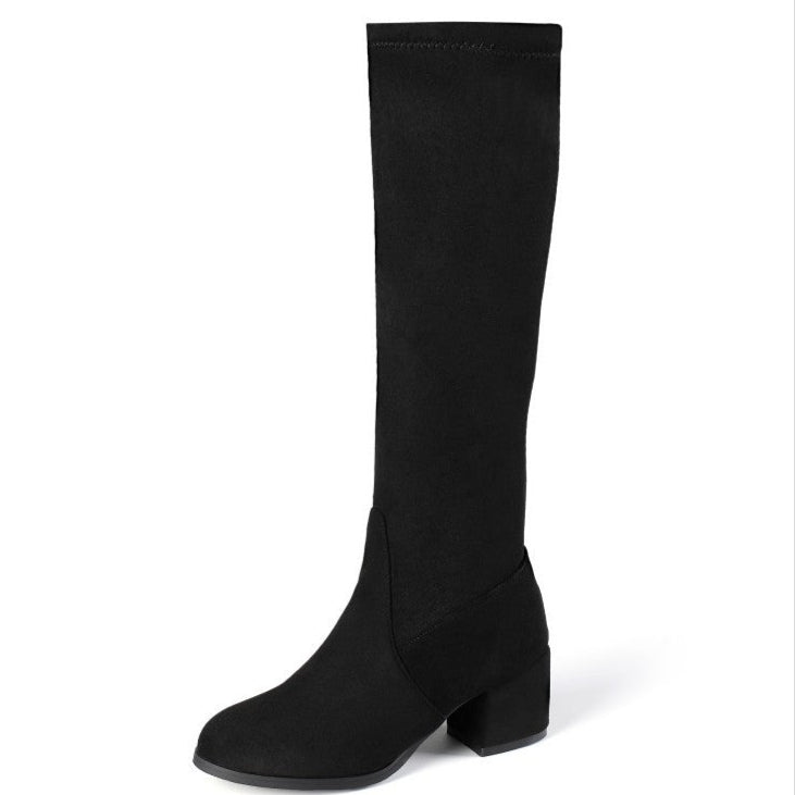Suede chunky heels long boots for fall winter