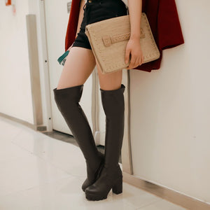 Turn over thigh high cosplay boots chunky platform high heels knight boots