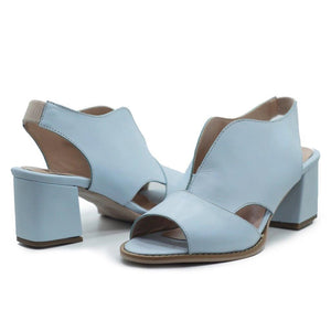 V-cut chunky heels sandals with elastic back strap