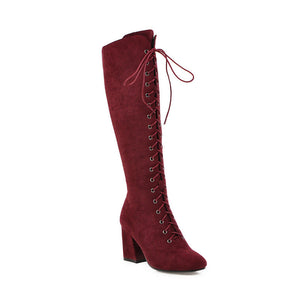 Vintage British style lace-up winter knee high boots