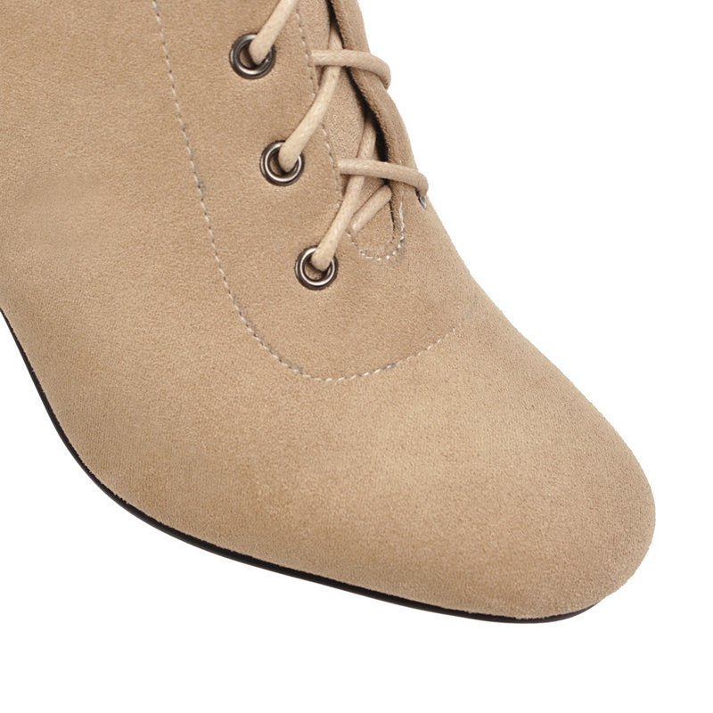 apricot Vintage British style lace-up winter knee high boots