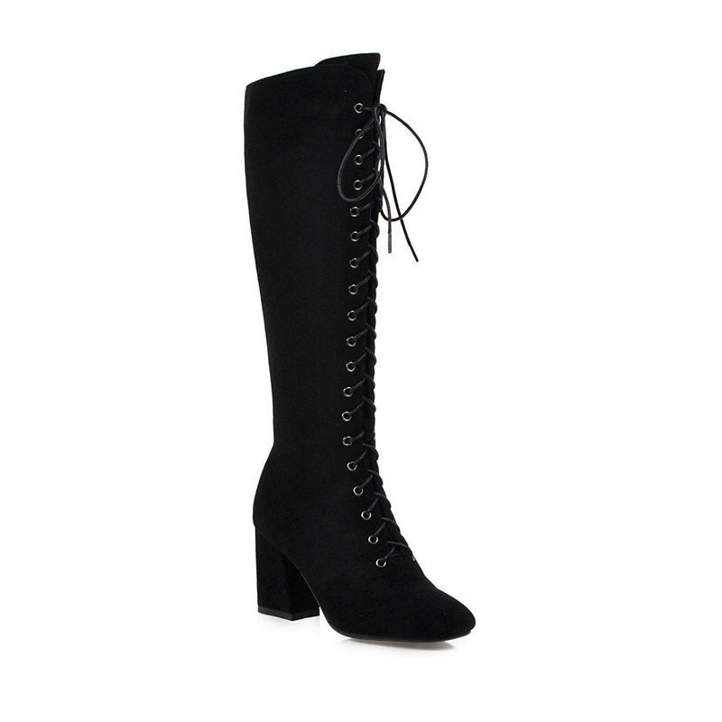 Vintage British style lace-up winter knee high boots