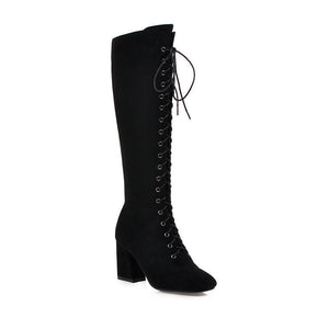 Vintage British style lace-up winter knee high boots