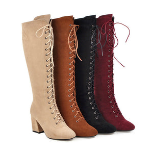 Vintage British style lace-up winter knee high boots