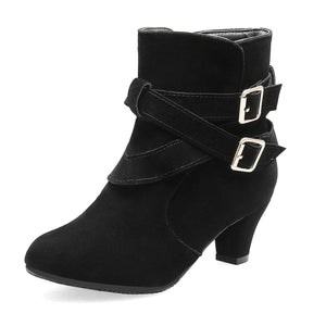 Vintage faux suede chunky heels winter dress boots