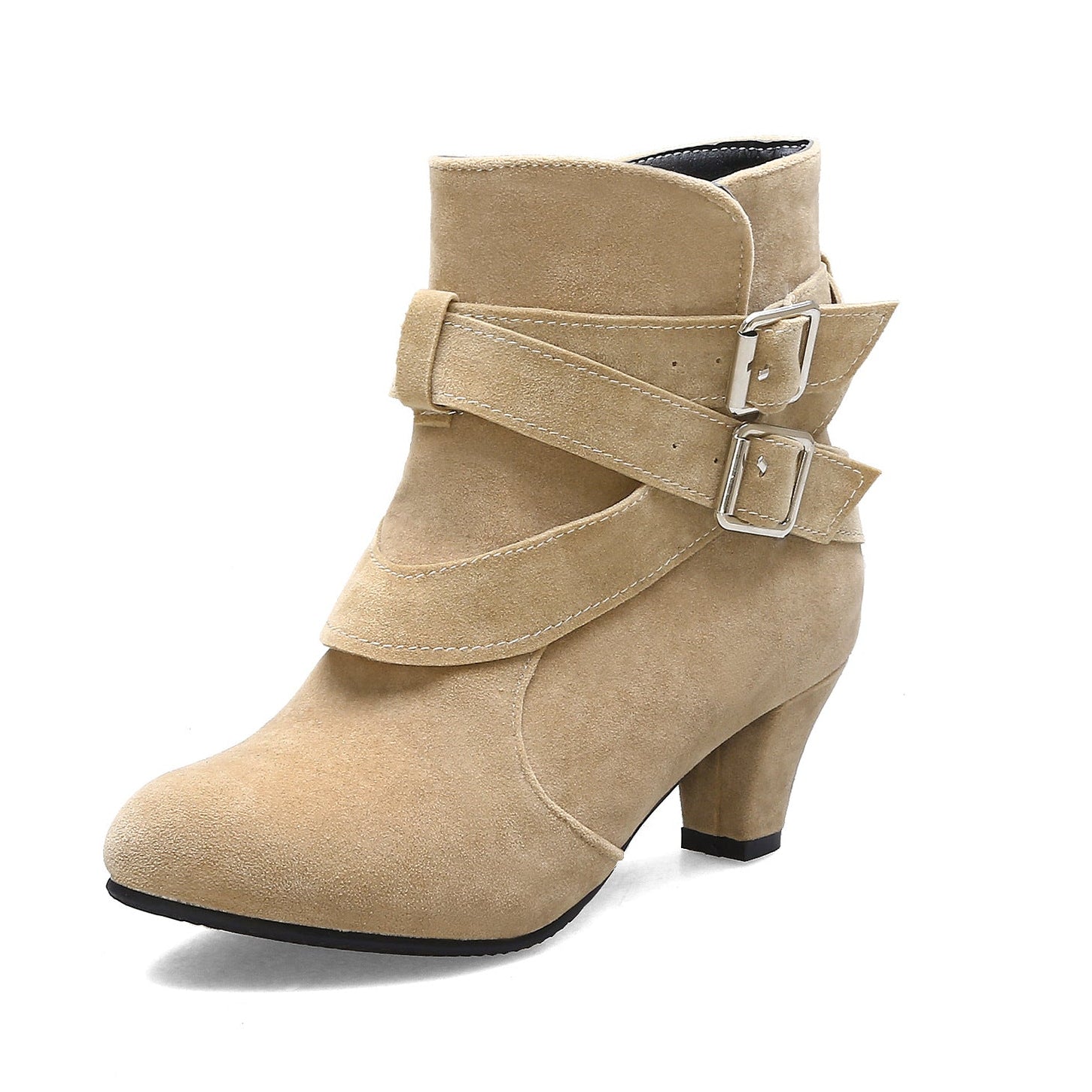 apricot Vintage faux suede chunky heels winter dress boots