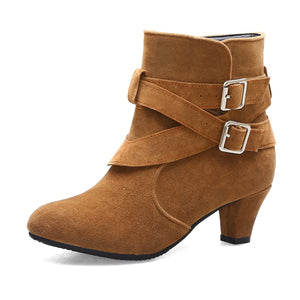 Vintage faux suede chunky heels winter dress boots