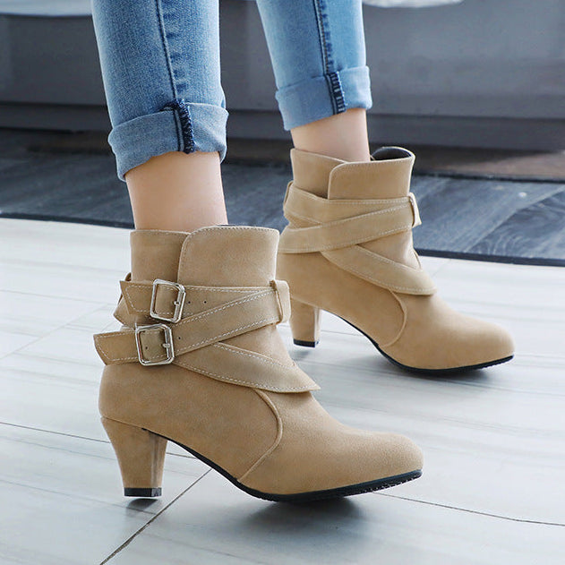 Vintage faux suede chunky heels winter dress boots