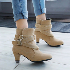 Vintage faux suede chunky heels winter dress boots