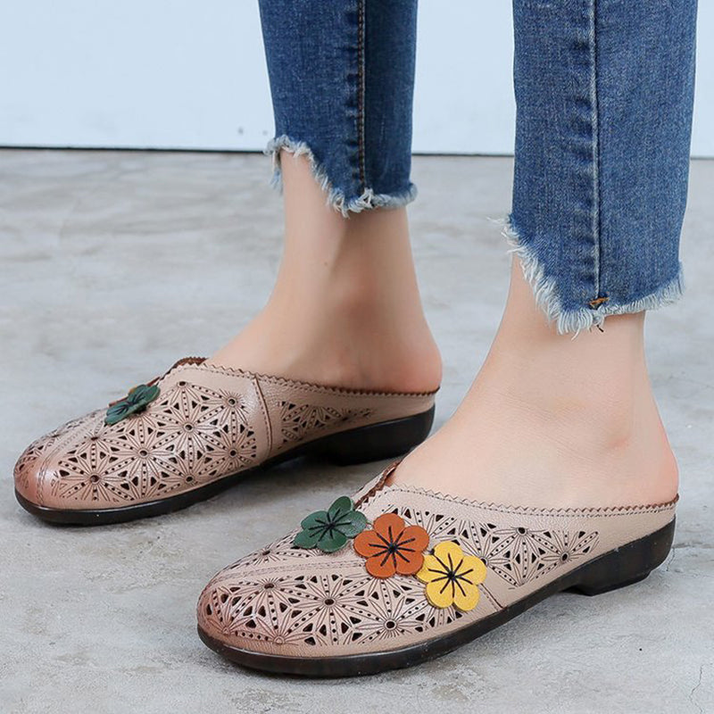 Vintage flower decor backless slide sandals