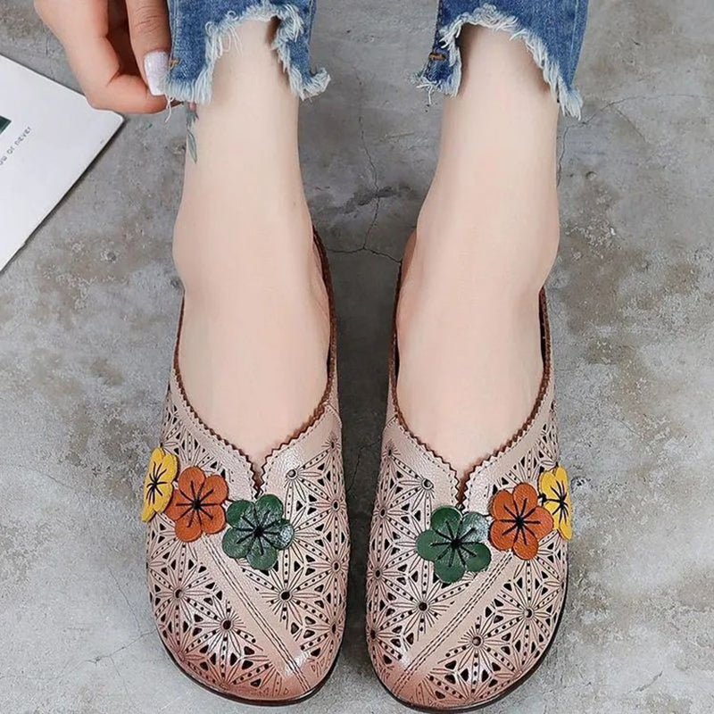 Vintage flower decor backless slide sandals