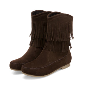 Vintage mid calf fringe boots