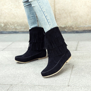 Vintage mid calf fringe boots