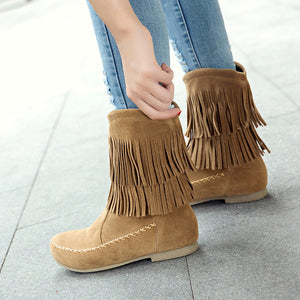 Vintage mid calf fringe boots