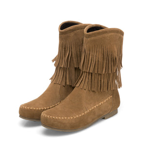 Vintage mid calf fringe boots