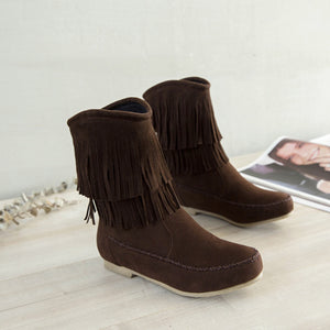 Vintage mid calf fringe boots