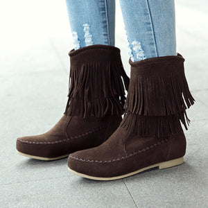 Vintage mid calf fringe boots