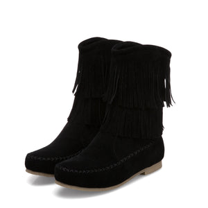 Vintage mid calf fringe boots