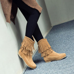 Vintage mid calf fringe boots