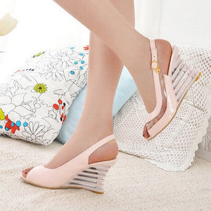 Vintage peep toe slingback wedge sandals