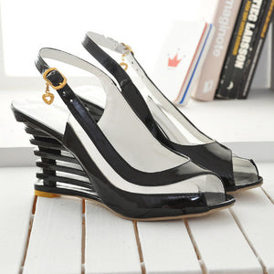 Vintage peep toe slingback wedge sandals