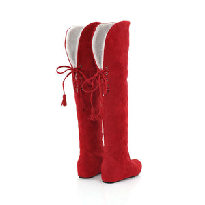 Warm plush lined wedge heels over the knee snow boots