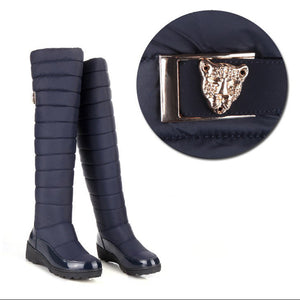 Waterproof knee high snow boots fur lining tall boots for women