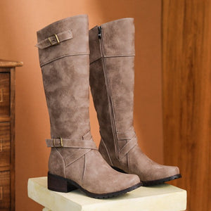 Wide calf under the knee motorcycle boots with buckles