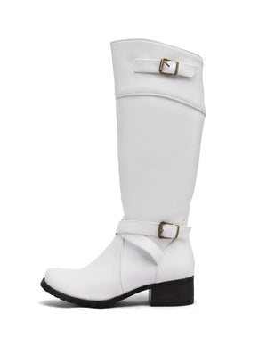 Wide calf under the knee motorcycle boots with buckles