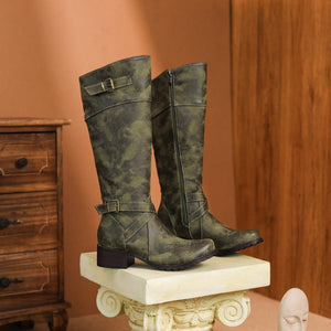 Wide calf under the knee motorcycle boots with buckles