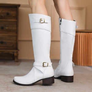 Wide calf under the knee motorcycle boots with buckles