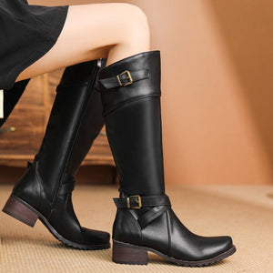 Wide calf under the knee motorcycle boots with buckles