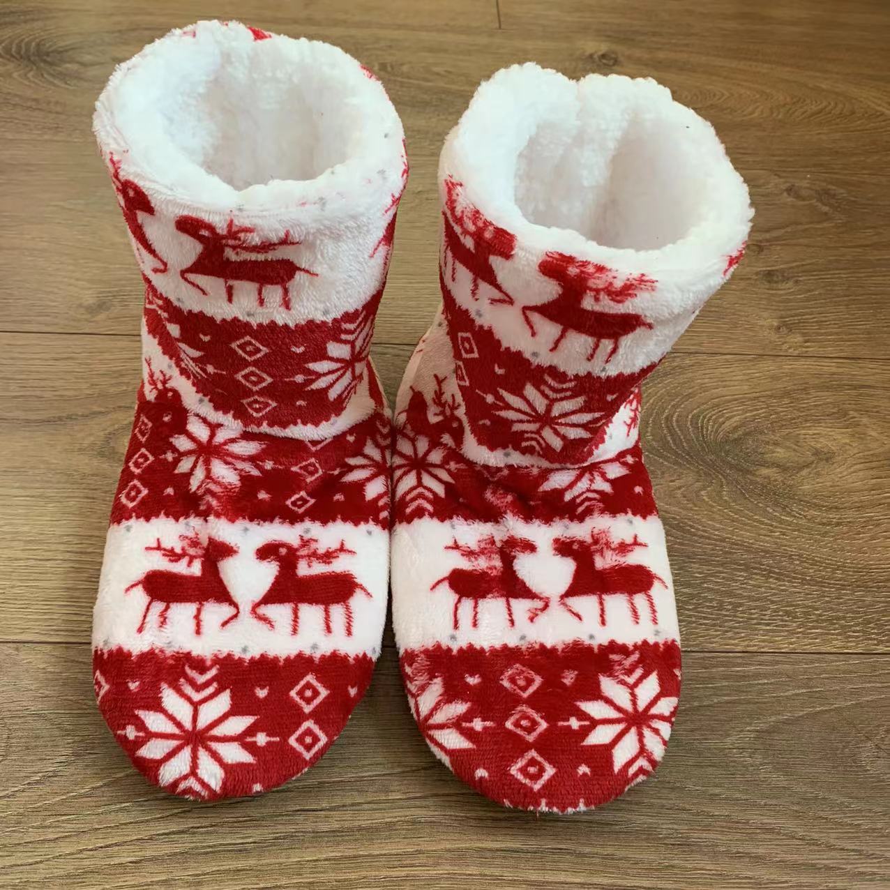 Winter Coral Fleece Indoor Warm Booties Home Christmas Slippers