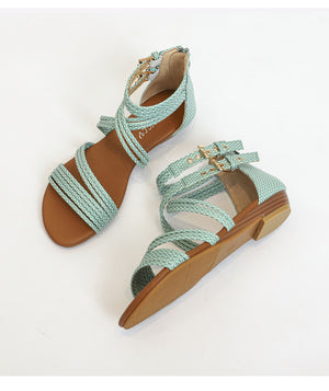 Women bohemian woven strap back zipper flat sandals