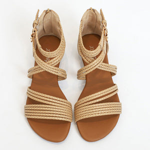 Women bohemian woven strap back zipper flat sandals