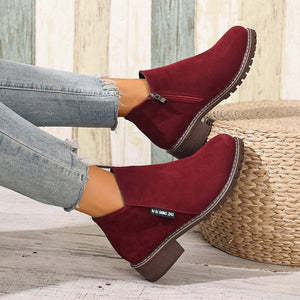 Women chunky low heel side zipper ankle boots
