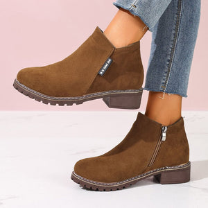 Women chunky low heel side zipper ankle boots