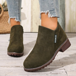Women chunky low heel side zipper ankle boots