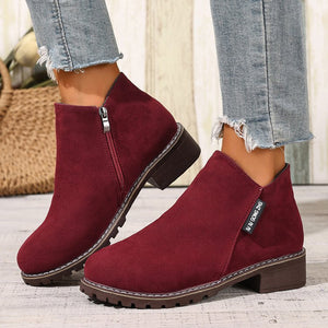 Women chunky low heel side zipper ankle boots