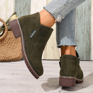 Women chunky low heel side zipper ankle boots