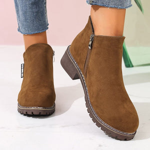 Women chunky low heel side zipper ankle boots