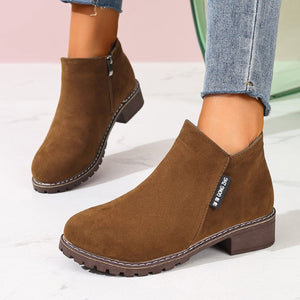 Women chunky low heel side zipper ankle boots
