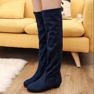 Women chunky low heel solid color over the knee boots