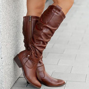 Women faux suede side zipper round toe fashion knee high boots