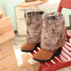 Women knee high boots | Platform wedge heel lining faux fur winter boots | Minimalist long boots