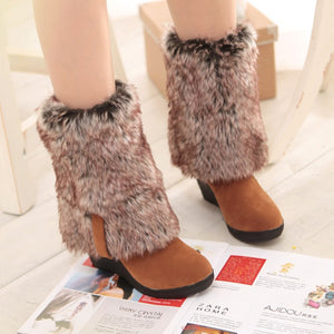 Women knee high boots | Platform wedge heel lining faux fur winter boots | Minimalist long boots