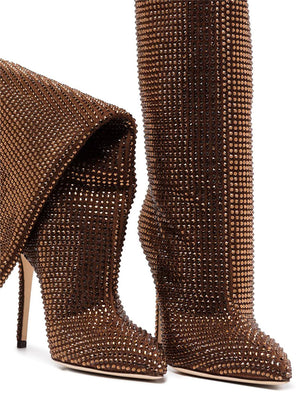 Women knee high pointed toe stiletto fashion rhinestone boots
