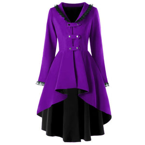 Women lace flower double breasted back lace up coat dress