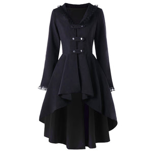 Women lace flower double breasted back lace up coat dress